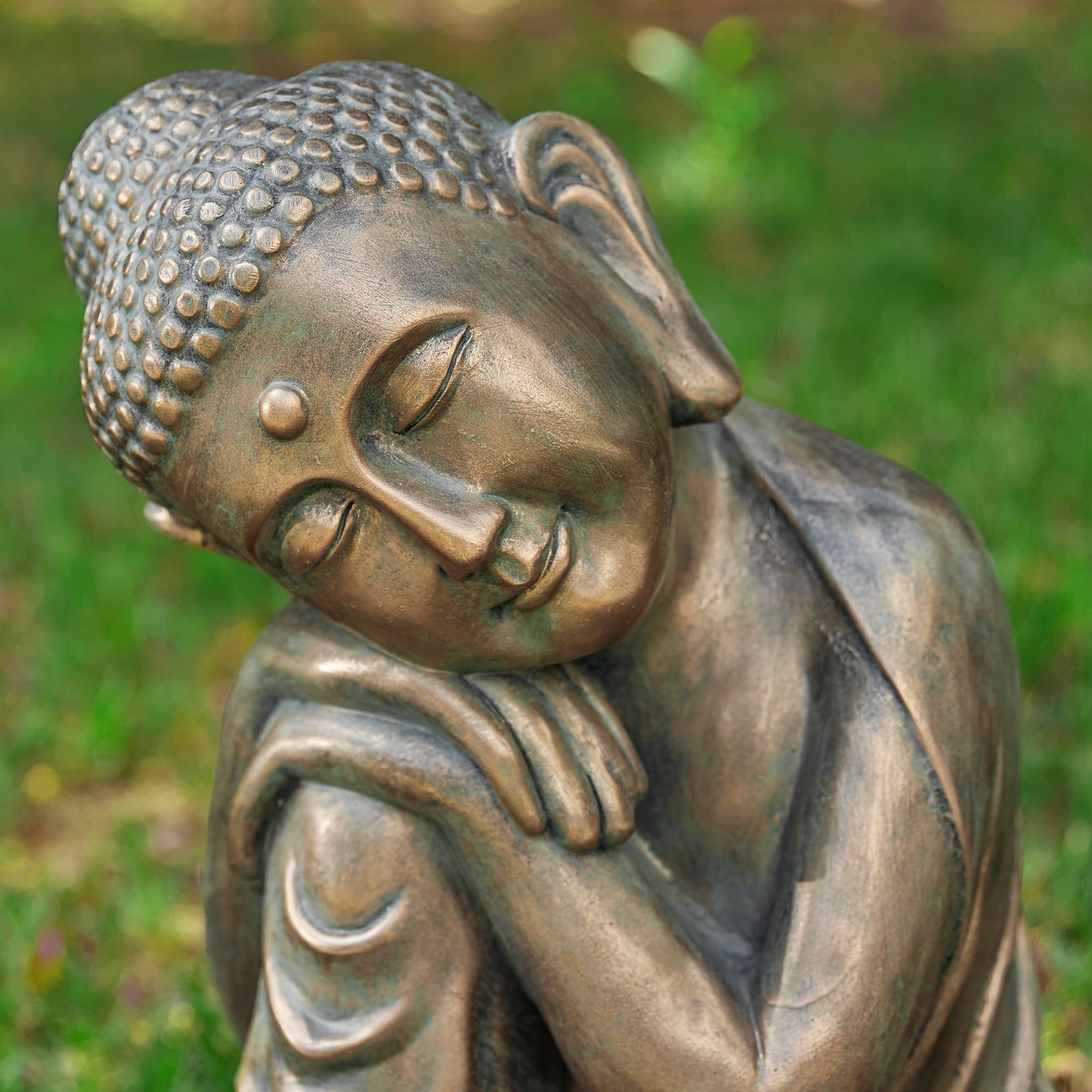 Glitzhome® 18" Faux Bronze Resting Buddha Garden Statue